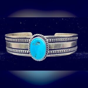 Women's Navajo .925 Silver Blue Natural Turquoise Artist Signed Harold J.
